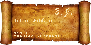 Billig Jolán névjegykártya